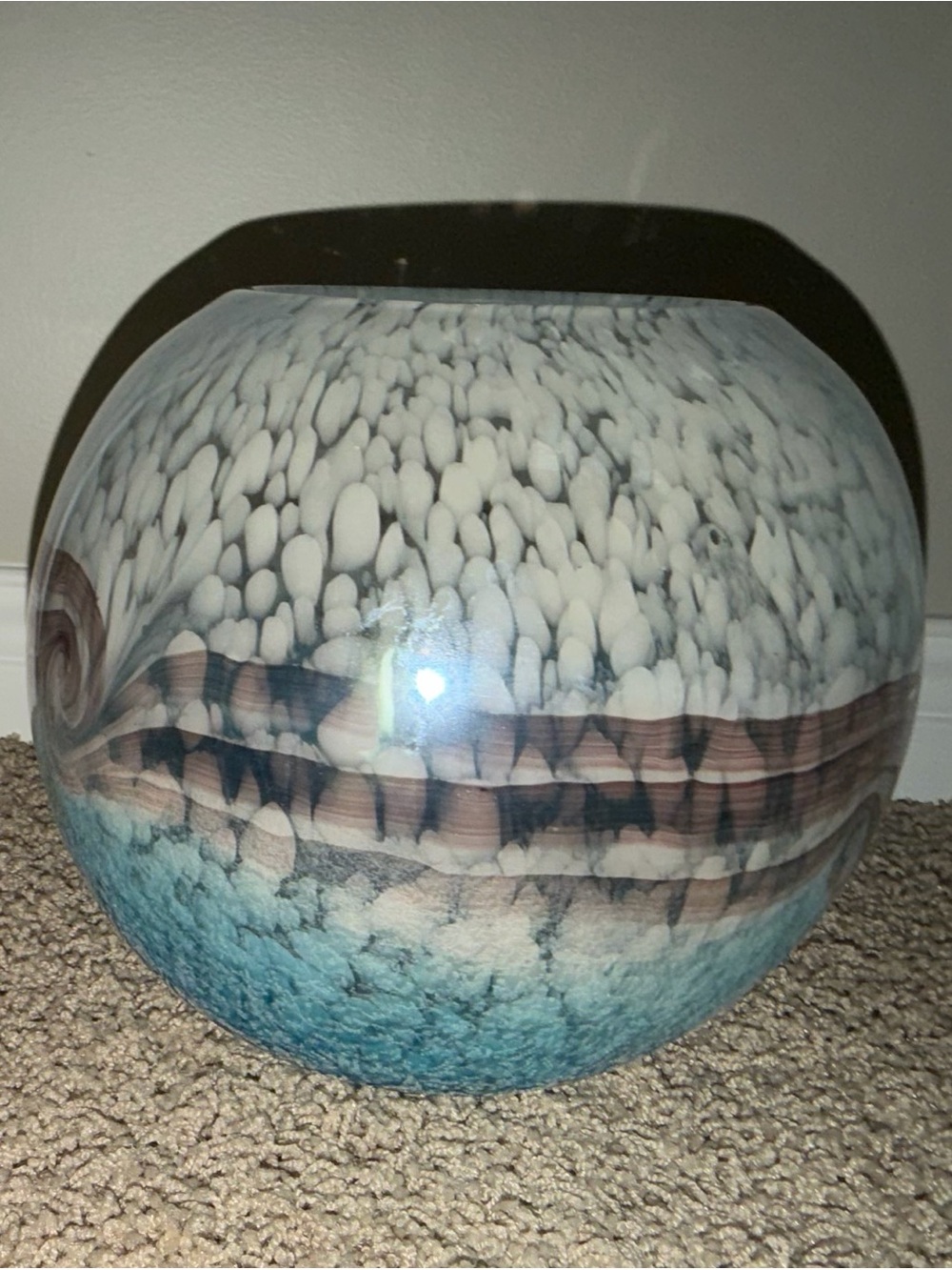 Artisan Glass Decorative Vase - Aqua, White & Brown